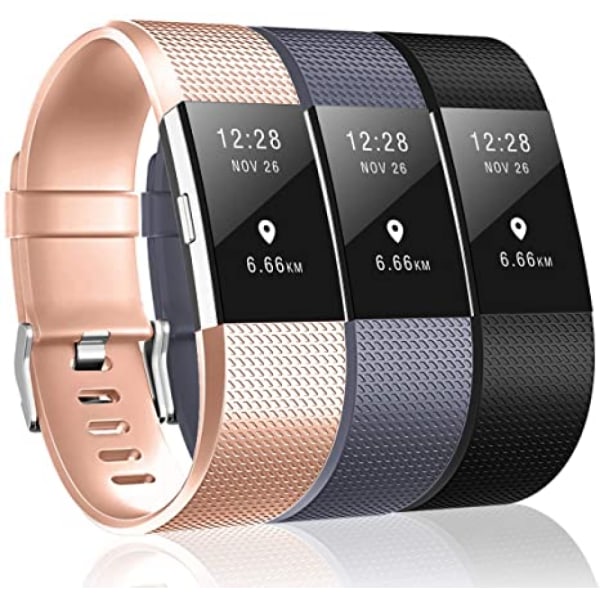 3 kpl:n rannekkeet yhteensopivat Fitbit Charge 2:n kanssa, Classic & Special Edition -vaihtohihnat Fitbit Charge 2:lle, naisille ja miehille（Rose Golden/Gray/Black-L）
