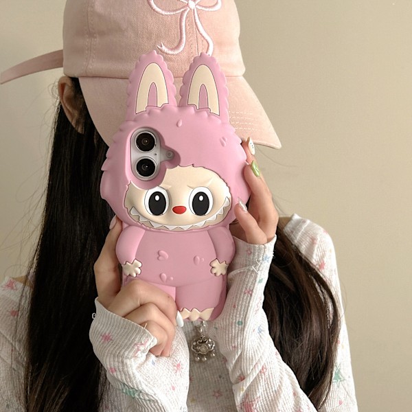 Labubu 3D Söpö Pupukorva Puhelinkotelo: Silikoni, Leikkisä nukke-design (pinkki) pink iPhone13pro