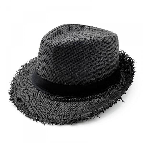 Åndbar Bowler Hat Ensfarvet Solbeskyttelse Strand Cap Udendørs Udflugt Jazz Cap Retro Pels Kant Halm Hat, Sort