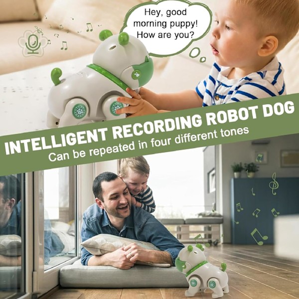 Robot hund for barn leketøy småbarn fjernkontroll robot hund leketøy med berøringsinteraksjon, opptakbar, beroligende musikkmodus, LED-lys, gave til jenter og gutter