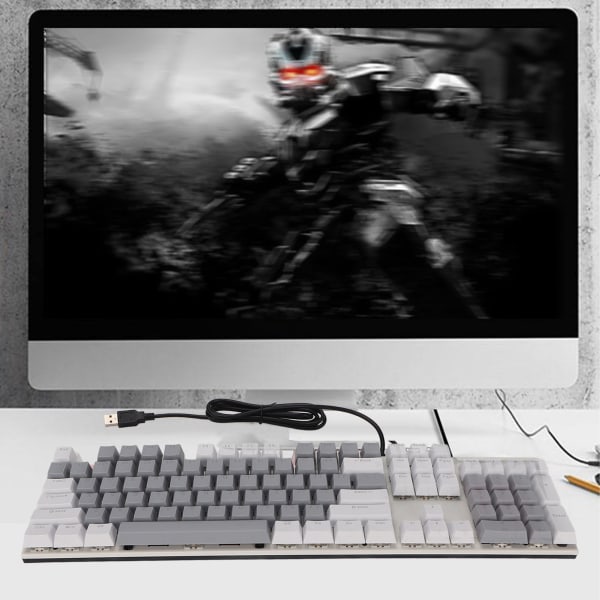 104 Taster Mekanisk Tastatur Blå Switch RGB USB Slidfast Ridsefast Gaming Keyboard White Gray