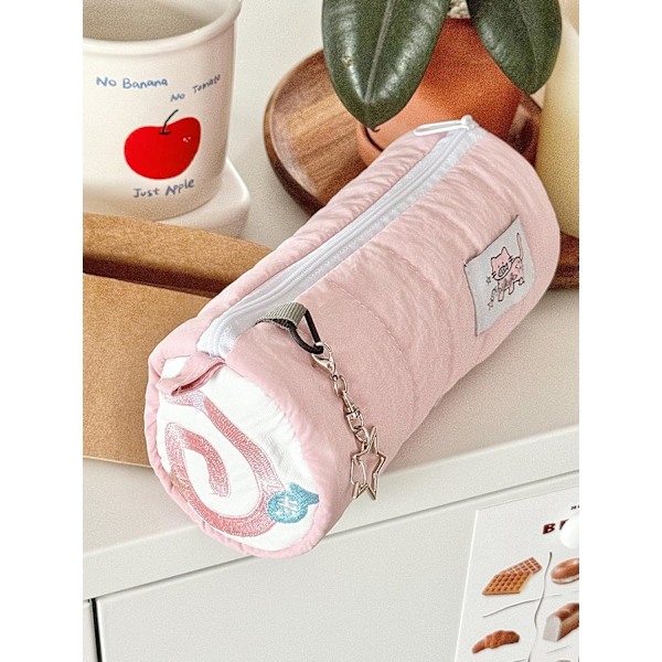 Söpö kynäpussikotelo, joulusukkatäyte, söpö luova CreamRoll-sarjakuva, suuri kapasiteetti, vaaleanpunainen kissa / keltainen koira, vetoketjullinen meikkipussi Pink&Cat