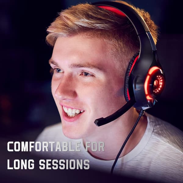 Gaming Headset til PS4 PS5 Xbox One Switch PC med støjreducerende mikrofon, dyb bas stereolyd (sort rød)-1 Black Red