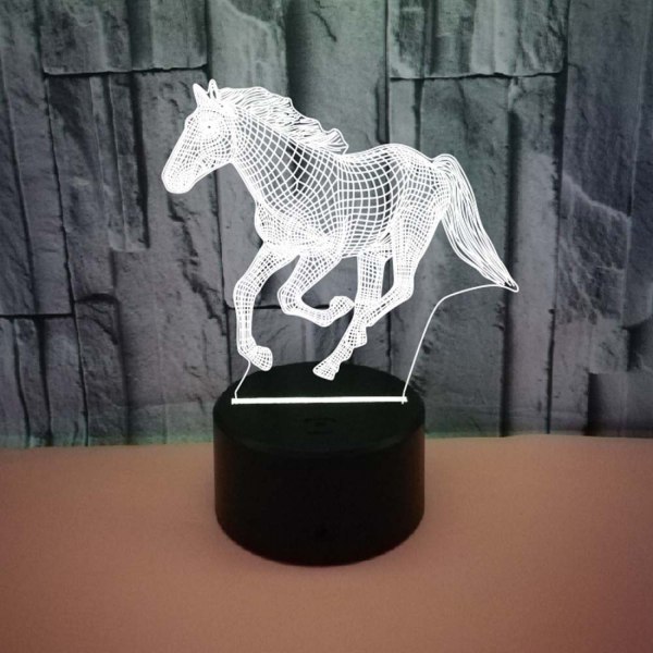 Qinwei Running Horse Night Light kaukosäätimellä Smart Touch 3D Illusion Lamppu Parhaat lahjat pojille Tytöille Miehille Naisille --- Musta istuin