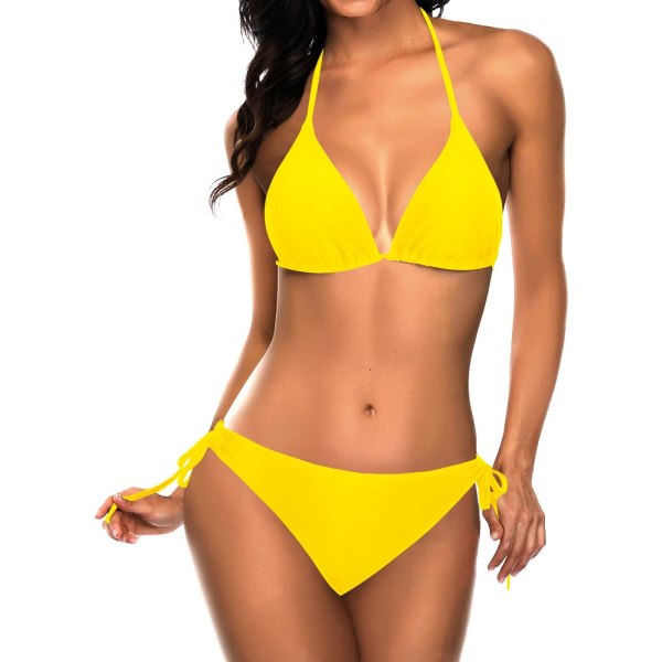 WJSM Naisten kolmiobikinit, Halter-mallinen, kaksiosainen, seksikäs uimapuku, narusolmu sivuilla Deep Yellow L