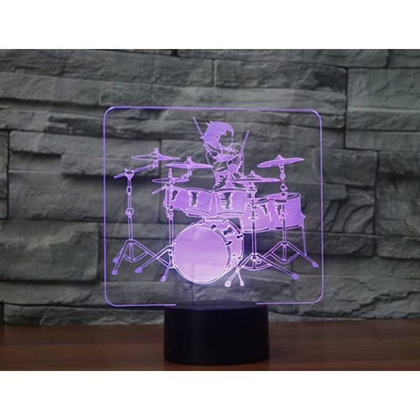3D Trommesett Fjernkontroll 16 Farger Nattelysbilder Illusionsakryl LED Bord Nattbord Lampe Barn Soverom Skrivebord Dekor Bursdagsgaver Leke for Barn