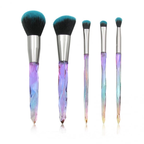 5 stk Makeup Børste Sæt PVC Emballage, klart diamant krystal håndtag Øjenbørste Blush Brush Beauty Tools (Farverigt Gradient Håndtag-Grå Mund Tube)