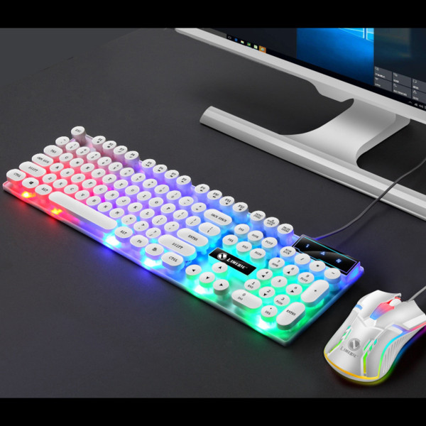 Tastatur og mus-kombinasjon Punk Retro Keycaps USB kablet fargerik bakgrunnsbelyst holdbar ABS-tastatur og mus for spill bærbar PC hvit Punk-sett
