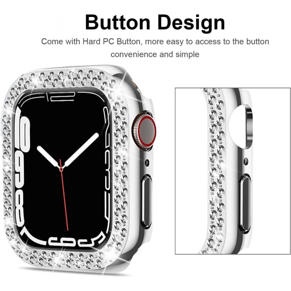 Lyxigt kristall strass stelt PC-ramfodral för Apple Watch Series 7 45 mm - All-Around Bumper Case (silver)