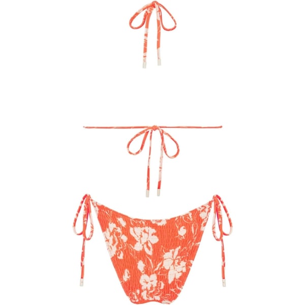 WJSM Dame Trekantet Bikini String Badetøj Print Binde Smocked Ruched Todelt Badedragt Sæt Orange2 M