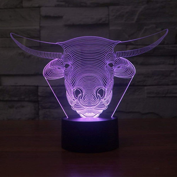 3D Ku- og Oks Nattlys Lampe Illusions Nattlys 7 Farge Skiftende Berøringsbryter Bord Skrivebord Dekor Lamper Akryl Flat ABS Base USB Kabel Leke
