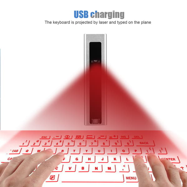 F2 Bluetooth Laser Projeksjon Virtuelt Tastatur Bærbart Trådløst Tastatur for IOS/Android Sølv