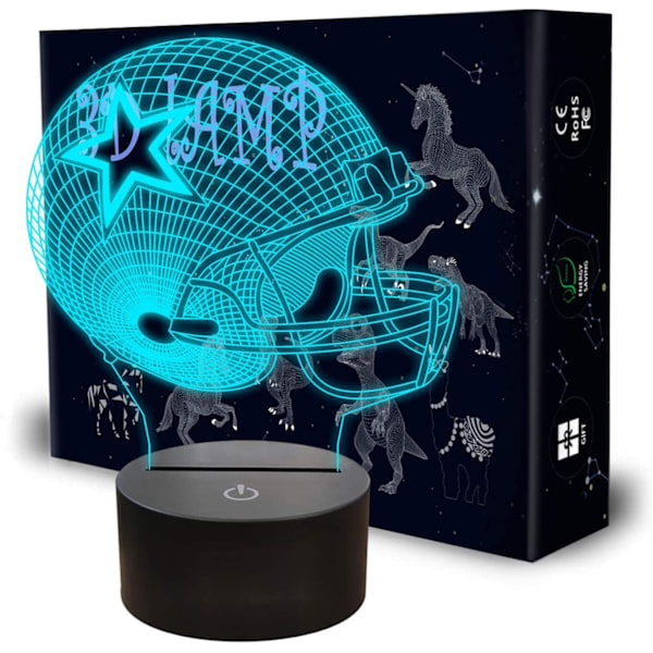 3D LED nattlys fotballhjelm, 7 farger gradvis skiftende berøringsbryter USB bordlampe, sportsfan nattlysgave til barn gutter jenter hjem De