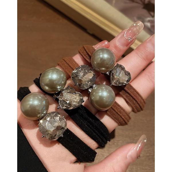 6 stk. Perle Hårbånd Hvid Perle Hår Scrunchies til Kvinder Perle Hestehale Holder Hår Reb Enkelt Perle Elastisk Hårbånd Perle Hår Tilbehør