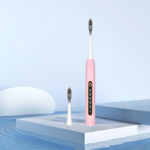Bärbar Laddningsbar Elektrisk Tandborste, Hög Effektivitet Rengöring Resetandborste med Flera Lägen, Tandborstehållare för Badrum Pink