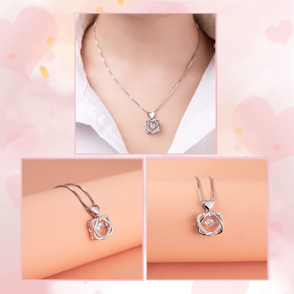 Bevarad ros i röd presentask med halsband - Bästa present till mors dag, födelsedag, årsdag, jul, alla hjärtans dag, mamma, fru, flickvän (vit)