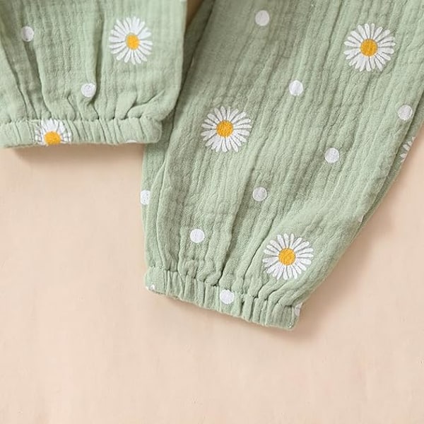 Nyfödd Spädbarn Flickkläder Ribbstickad Romper Tusenskönatryck Byxor Hårband Babykläder för Flickor green 70CM
