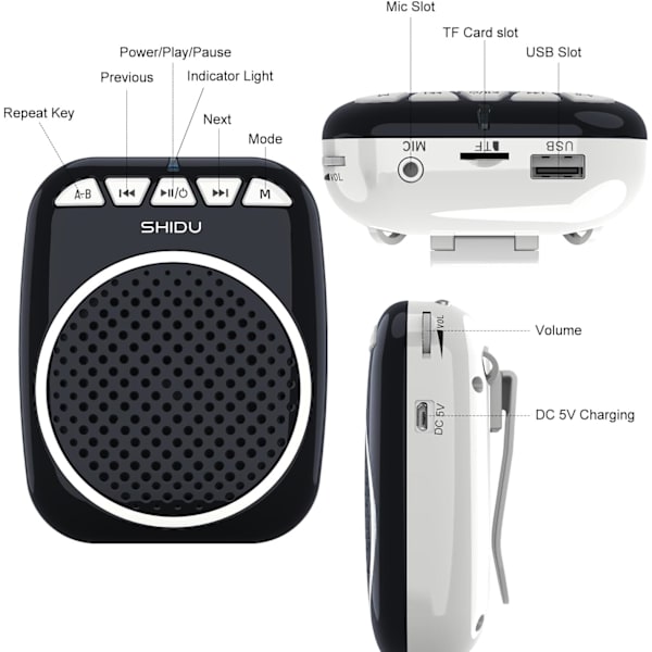 Röstförstärkare, 10W Högtalare med Mikrofonheadset Bärbar Uppladdningsbar PA-system Stöd för Bluetooth TF U-disk Uppspelning för Lärare Black