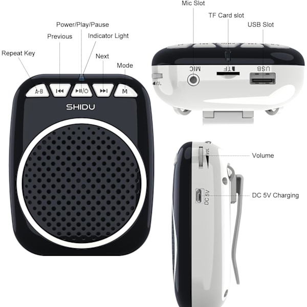 Stemmeforsterker, 10W høyttaler med mikrofonhodetelefon Bærbar oppladbar PA-system Støtter Bluetooth TF U-disk avspilling for lærer Black
