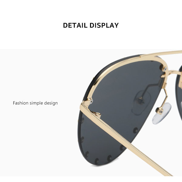Kvindernes Rimless Oversized Studded Solbriller Gradient Linse Nitte Mode