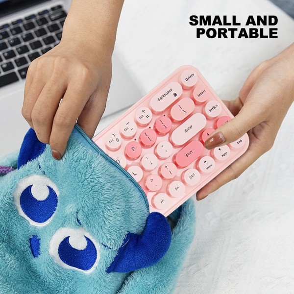 Tastatur Mus Combo 2,4 GHz Trådløs Cute Retro 68 Round Keycaps 3 DPI Tastatur og mus for Family Office Gaming Pink Theme