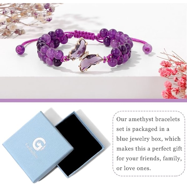 Amethyst Armbånd Til Kvinder Angst Amethyst Perle Armbånd Butterfly Charms Healing Stone Lagdelt Armbånd Gave Til Kvinder