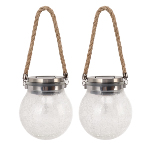 2 stk. solcelled glasskule vanntett automatisk LED roterende sprukket lanternelys for plen terrasse utendørs