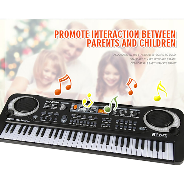Barnekeyboard Piano 61 Tangenter Elektronisk Multifunksjonell Musikk Pedagogisk Leker med Mikrofon for Gutter Jenter