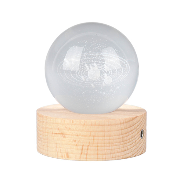 6cm 3D Kristallkula Ljus Genomskinlig Skulptur Rund Astronomi Boll Miniatyr Skulptur Boll Nattljus Solsystem Kristallkula