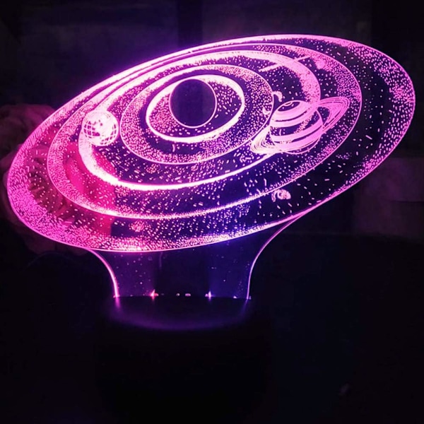 3D Solsystem nattlys bordlampe optisk illusjon lamper 7 fargeendrende lys LED bordlampe jul hjem kjærlighet bursdag barn dekor leketøy gave