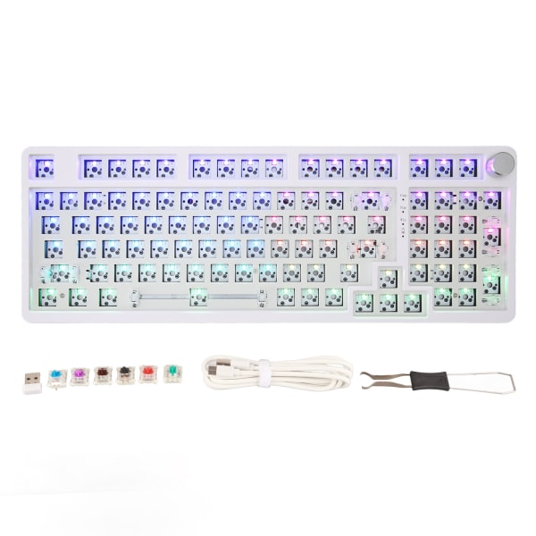 Mekanisk tastatursett Hvitt 98 taster 2.4G BT Kablet RGB bakgrunnsbelyst Hot Swap Custom Gaming Keyboard for DIY-erstatning