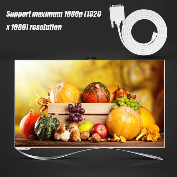 Mini DP DisplayPort til DVI HD Adapter Konverterkabel 1.8M Hvit