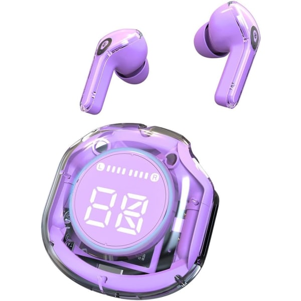 Trådlösa in Ear-hörlurar Bluetooth 5.3-hörlurar LED Power Display med ENC brusreducerande genomskinliga hörlurar TWS Mini in Ear-hörlurar för Spo Purple