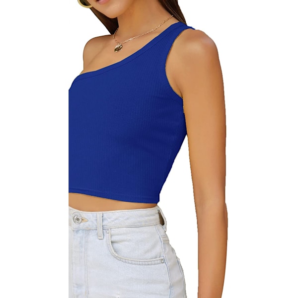 Kvinde Sexet En Skulder Ærmeløs Ribbet Crop Top, Royal Blue (M)