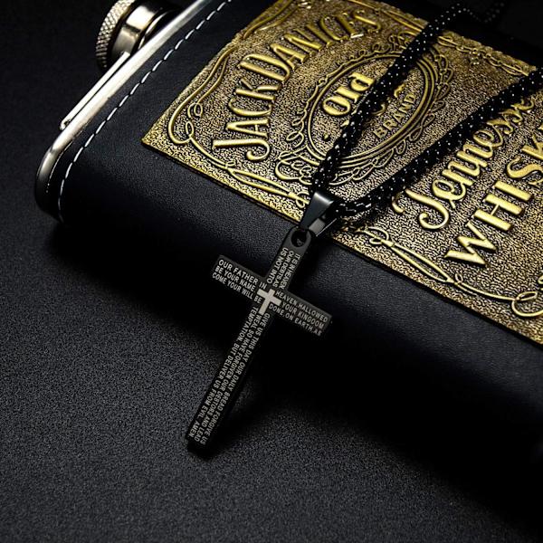 Korshänge för män Korshänge STYRKA Bibelvers Halsband i rostfritt stål Bible Black Cross