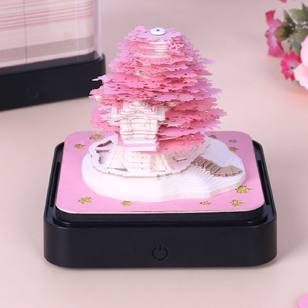 3D Papperskonst Kalender Multifunktionell Livslik Dekoration 2024 Kalender Memo Block för Hemma Kontor Pink