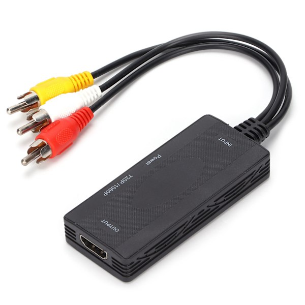 Høydefinisjonskonverter Audio Video til HighDefinition Multimedia Interface CVBS-adapter for TV VHS VCR DVD (svart)