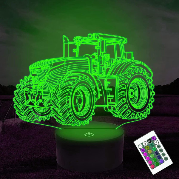 3D Lastbil Traktor Bil Nattlampa Bordskrivbordslampa Optisk Illusion Lampor 16 Färgväxlande Ljus LED Bordlampa Jul Födelsedag Barn Barn Dekoration Leksak Present