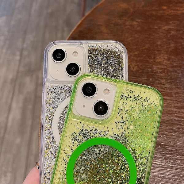 for iPhone 16 Deksel, [Kompatibel med MagSafe] Luksuriøs Bling Glitrende Flytende Glitter Sand Klar Myk TPU Telefon Deksel Black