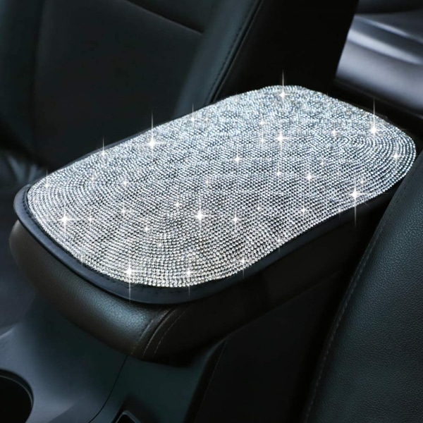 Bling Bilarmrest Deksel Luster Krystall Bil Midtkonsoll Deksel Beskytter Universal Auto Arm Rest Pude Puter Bil Interiør Dekor Tilbehør (Silve