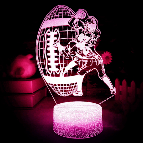 3D Rugby Natlampe Illusion 16 Farveskiftende Fjernbetjening Bordskrive Dekorationslamper Akryl Flad ABS Base USB Kabel Fødselsdagsgave Legetøj