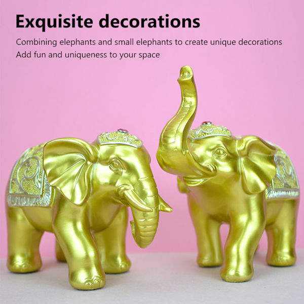 2 stk. Resin Elefant Deko Elefant Statue Hjem Indretning til Stue Studie Soveværelse Kontor Gold