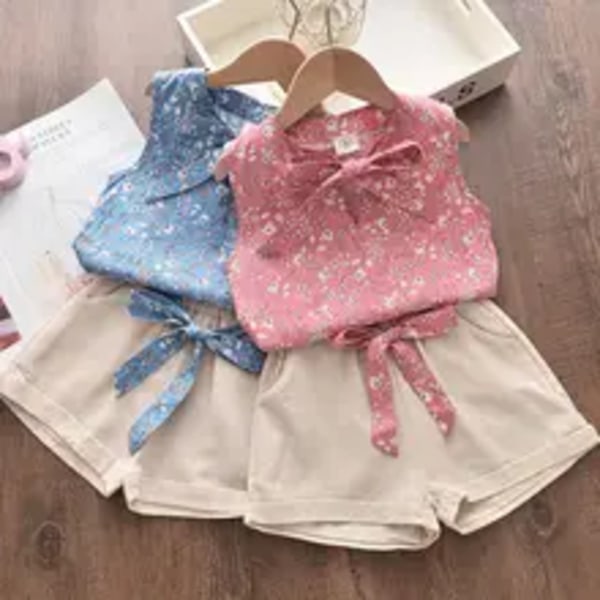 Nyt Sommer Baby Pige Tøj Børn Ærmeløs Vest Shorts 2 stk./sæt Småbørns Tøj Spædbarns Mode Kostume Børne Træningsdragter 80cm