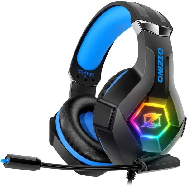 Gaming-headset PS5 PS4-headset med 7.1-surroundlyd, gaming-hovedtelefoner med støjreducerende fleksibel mikrofon RGB LED-lys, hukommelseshøreværn til PS5, Blue
