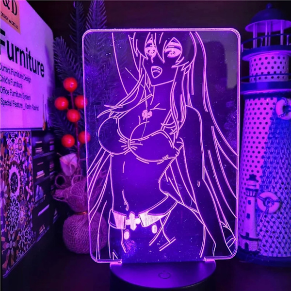 Akame Esdeath Figur Anime Akryl 3D Lampe for Soverom Innredning Barn Barnebordlampe Manga Gave 3D Optisk Illusjon Nattelykter PXJD