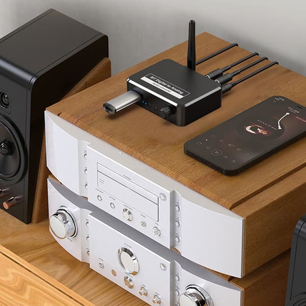 Bluetooth 5.1-mottaker Multifunksjon RCA 3,5 mm Jack Støtter U Disk-avspilling Digital til Analog Lydkonverter