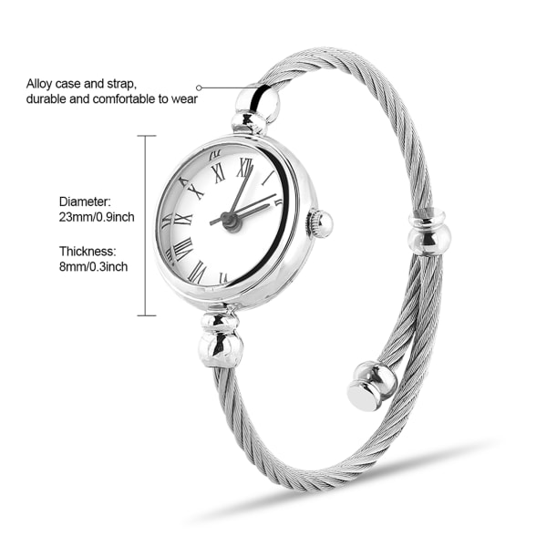 Lady Analog Rund Kvartslegering Armband Öppen Armband Watch Armbandsur (romerska siffror Vit Urtavla)