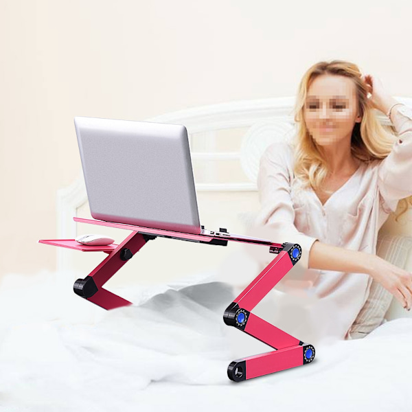 360° Justerbar Foldbar Bærbar Computer Bord Stativ Holder m/ Køling Dobbelt Vifte Mus Boad Rose Rød