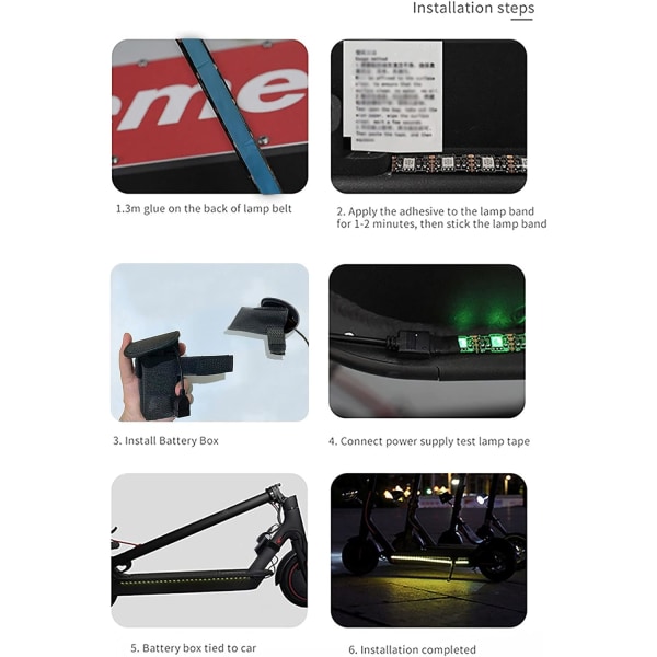 Elektrisk Scooter LED Strip Light, 2 Pak Nat Cykling Foldbar Farverig Lampe Vandtæt Sikkerhed Skateboard Dekorative Tilbehør til Xiaomi M365/pr