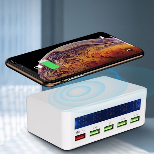 Intelligent Stor LCD-skjerm Digital Display 5-porters USB-lader QC3.0